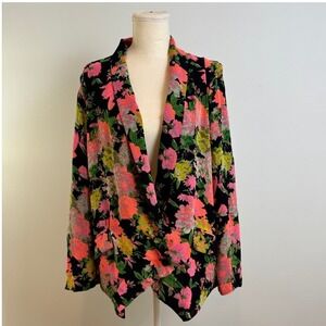 Anthropology Blazer Womens M Floral Neon Pink Lightweight Maximalist Aesthetic